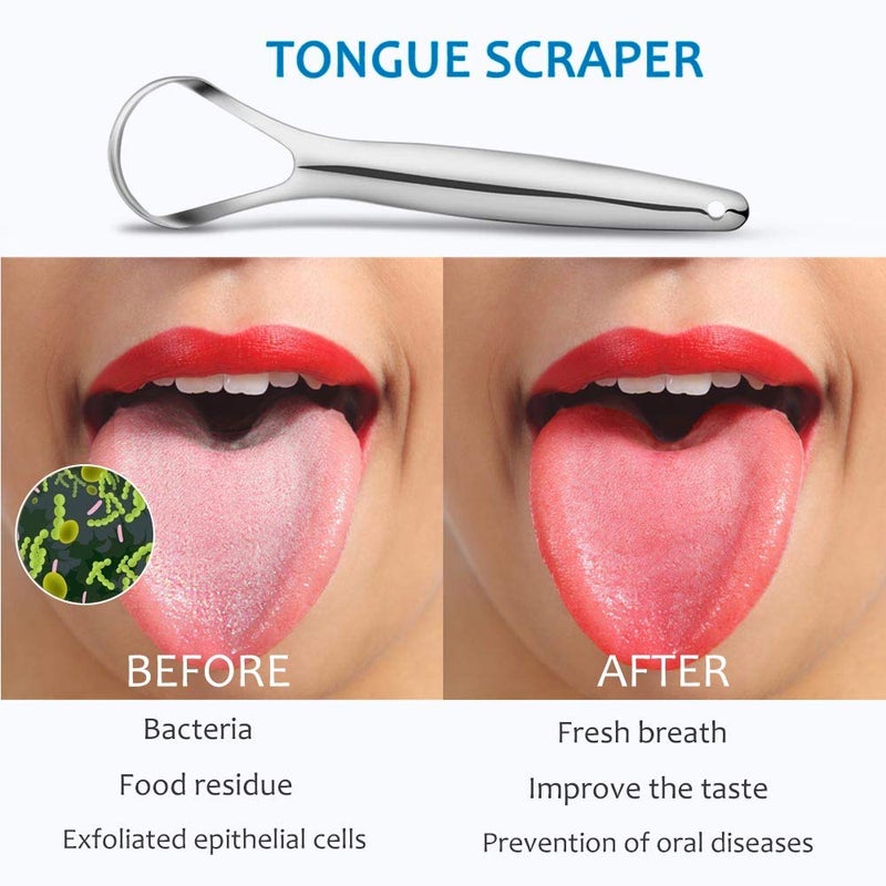 Cafhelp 2-Pack Tongue Scraper, 100% 304 Surgical Stainless Steel Tongue Cleaner for Both Adults and Kids, Professional Reduce Bad Breath Metal Tongue Scrapers, Help Your Oral Hygiene (with 2 cases) - Image 3