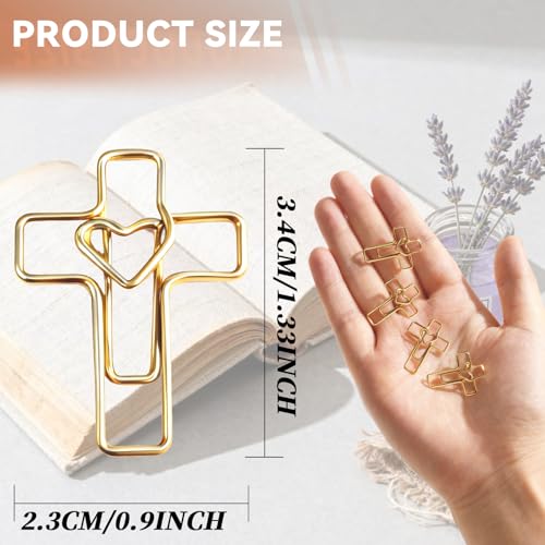 ajabavbd 50PCS Gold Heart Cross Paper Clips, Patented Design Bible Study Supplies, Mothers Day Teacher Appreciation Gifts, Christian Gifts for Women mom Bookmark Accessories, Easter Eggs fillers - Image 2