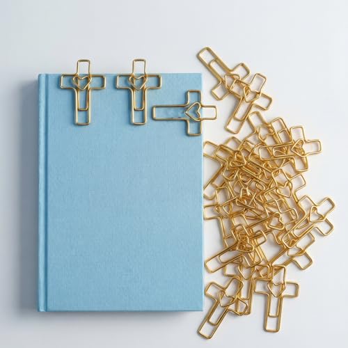 ajabavbd 50PCS Gold Heart Cross Paper Clips, Patented Design Bible Study Supplies, Mothers Day Teacher Appreciation Gifts, Christian Gifts for Women mom Bookmark Accessories, Easter Eggs fillers - Image 3