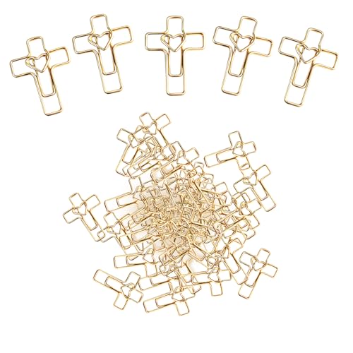 ajabavbd 50PCS Gold Heart Cross Paper Clips, Patented Design Bible Study Supplies, Mothers Day Teacher Appreciation Gifts, Christian Gifts for Women mom Bookmark Accessories, Easter Eggs fillers - Image 1