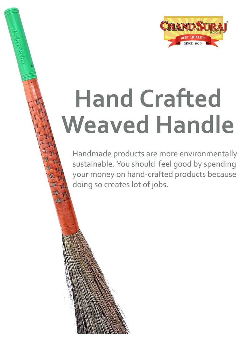 CHAND SURAJ CHAND SURAJ Grass Broom with Hand Weaved Long Handle for Home Cleaning Ghar Ki Safai Ke Liye Phool Jhadu Cleans All Type of Floors Multicolor Pack of2  - Image 3