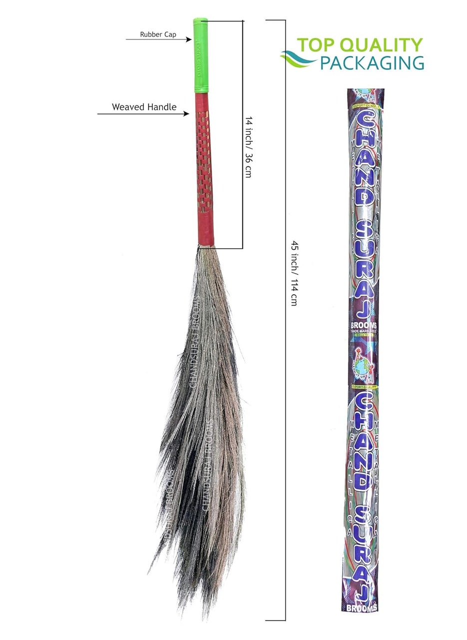 CHAND SURAJ CHAND SURAJ Grass Broom with Hand Weaved Long Handle for Home Cleaning Ghar Ki Safai Ke Liye Phool Jhadu Cleans All Type of Floors Multicolor Pack of2  - Image 5