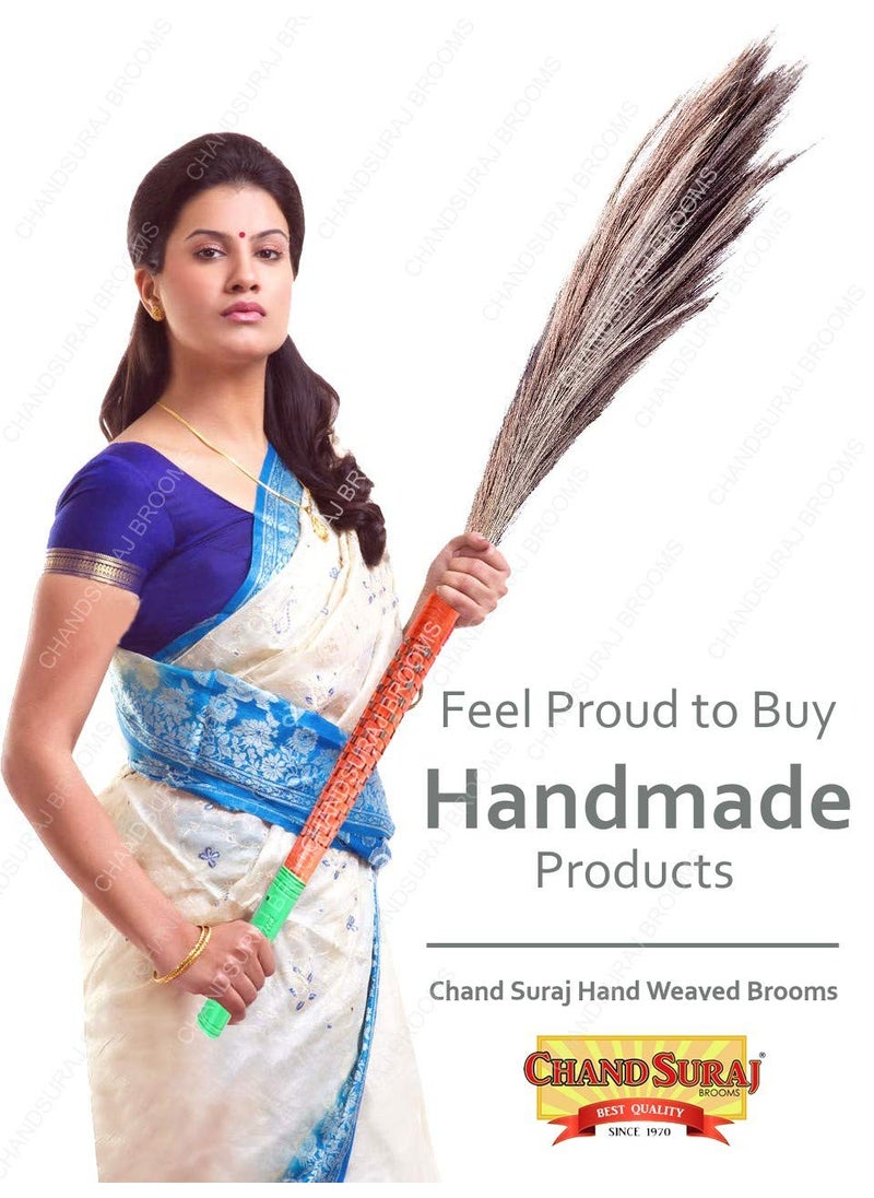 CHAND SURAJ CHAND SURAJ Grass Broom with Hand Weaved Long Handle for Home Cleaning Ghar Ki Safai Ke Liye Phool Jhadu Cleans All Type of Floors Multicolor Pack of2  - Image 2