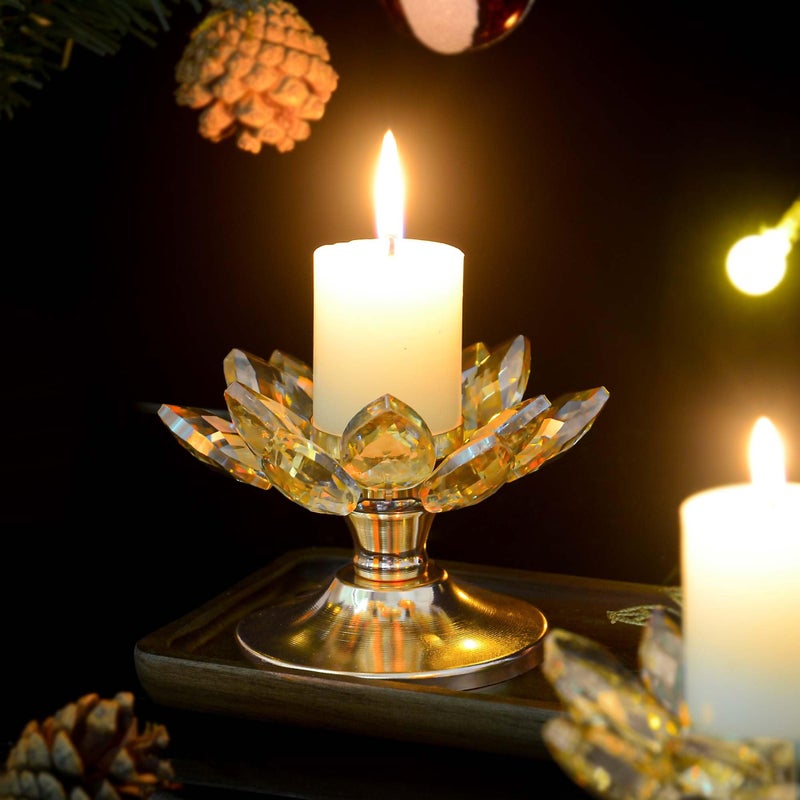 kehail 1 PC Gold Crystal Flower Tea Light Holder, Glass Tealight Candlestick with Metal Base, Votive Candle for Table Centerpiece, Wedding/Parties Decor, Nice Gift - Image 4