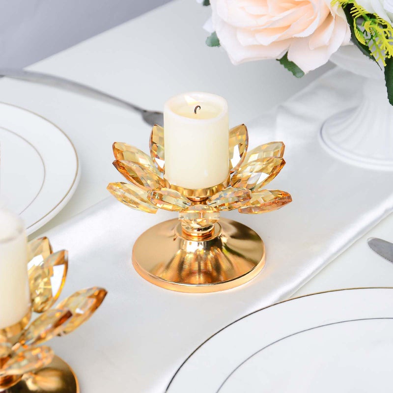kehail 1 PC Gold Crystal Flower Tea Light Holder, Glass Tealight Candlestick with Metal Base, Votive Candle for Table Centerpiece, Wedding/Parties Decor, Nice Gift - Image 5