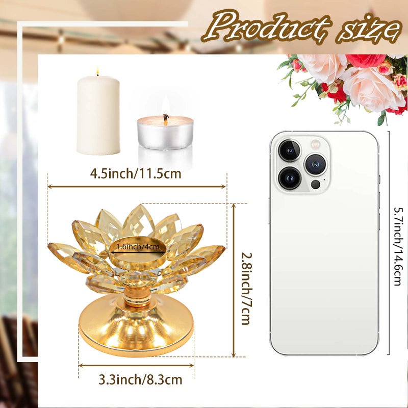 kehail 1 PC Gold Crystal Flower Tea Light Holder, Glass Tealight Candlestick with Metal Base, Votive Candle for Table Centerpiece, Wedding/Parties Decor, Nice Gift - Image 3