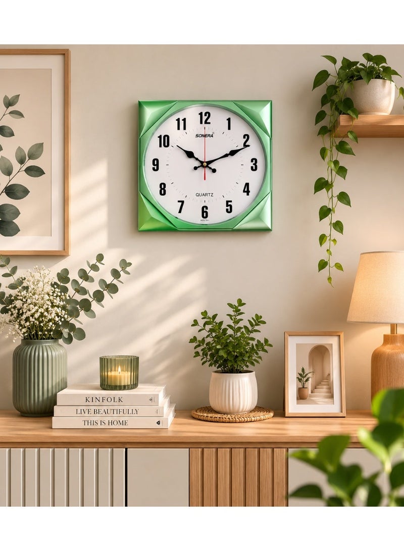 Sonera 7091 Analog Wall Clock – Modern Square Design – 33 cm – Quartz Movement – Elegant Green Color – Stylish Décor for Home and Office - Image 2