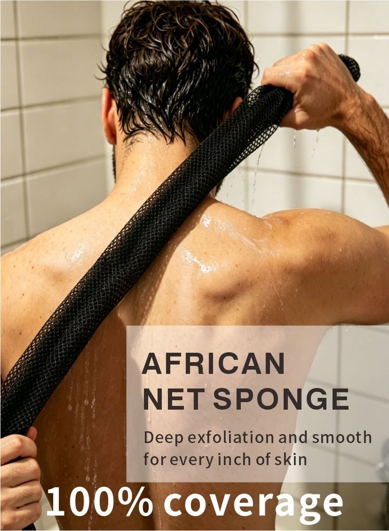 HieerBus 2 Piece African Net Sponge ,Shower Loofah Exfoliating Body Scrubber, Stretchable Bath Sponge for Back Hard-to-Reach Areas, Long-Lasting Exfoliating Washcloth for Women or Men (Black & Green) - Image 5