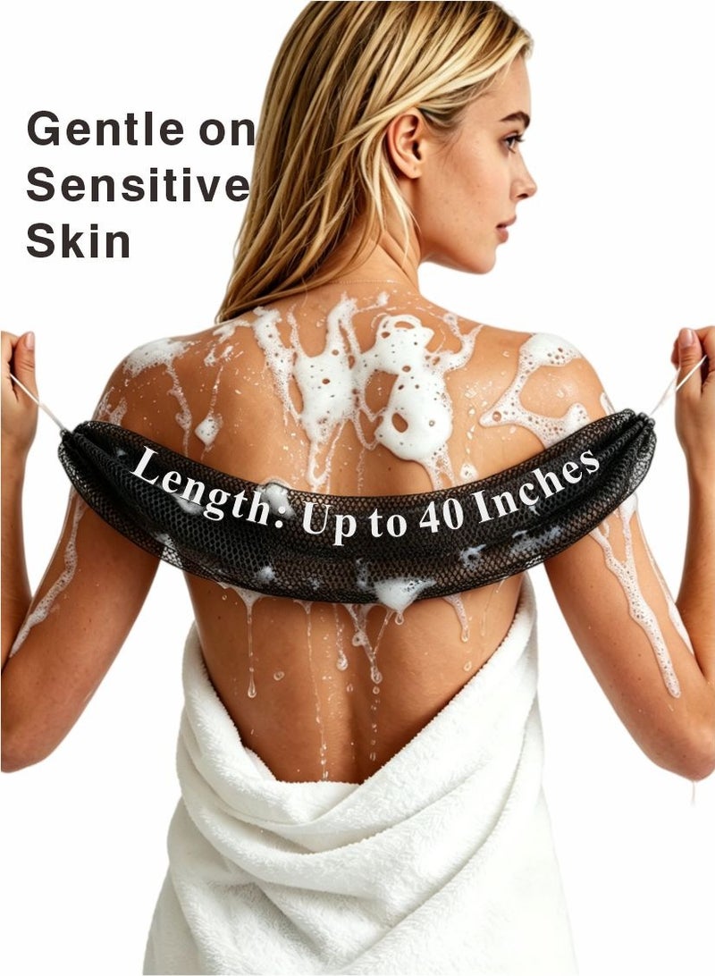 HieerBus 2 Piece African Net Sponge ,Shower Loofah Exfoliating Body Scrubber, Stretchable Bath Sponge for Back Hard-to-Reach Areas, Long-Lasting Exfoliating Washcloth for Women or Men (Black & Green) - Image 4