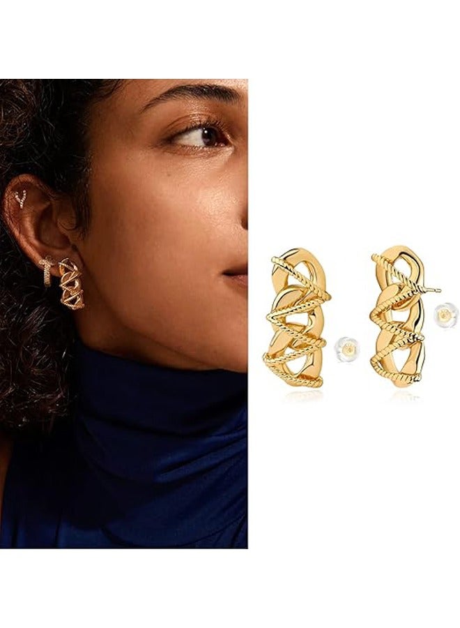Mevecco Women Huggie Hoop Earrings Gold Ear Stud Cuff 14K Gold Filled Small Boho Beach Simple Delicate Handmade Hypoallergenic Jewelry Gift - Image 3