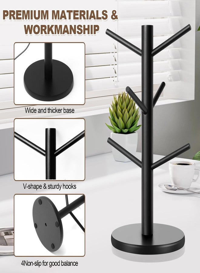 Fertoriy Mug Tree, Thicker Base Coffee Cup Holder for Countertop, Sturdy Wood Coffee Tree Mug Holder Stand with 6 Hooks, Non-Slip Mug Rack for Home Storage and Organizer, Coffee Mug Hanger - Image 3