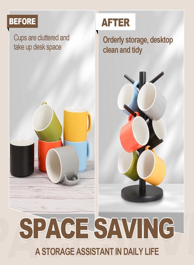 Fertoriy Mug Tree, Thicker Base Coffee Cup Holder for Countertop, Sturdy Wood Coffee Tree Mug Holder Stand with 6 Hooks, Non-Slip Mug Rack for Home Storage and Organizer, Coffee Mug Hanger - Image 4