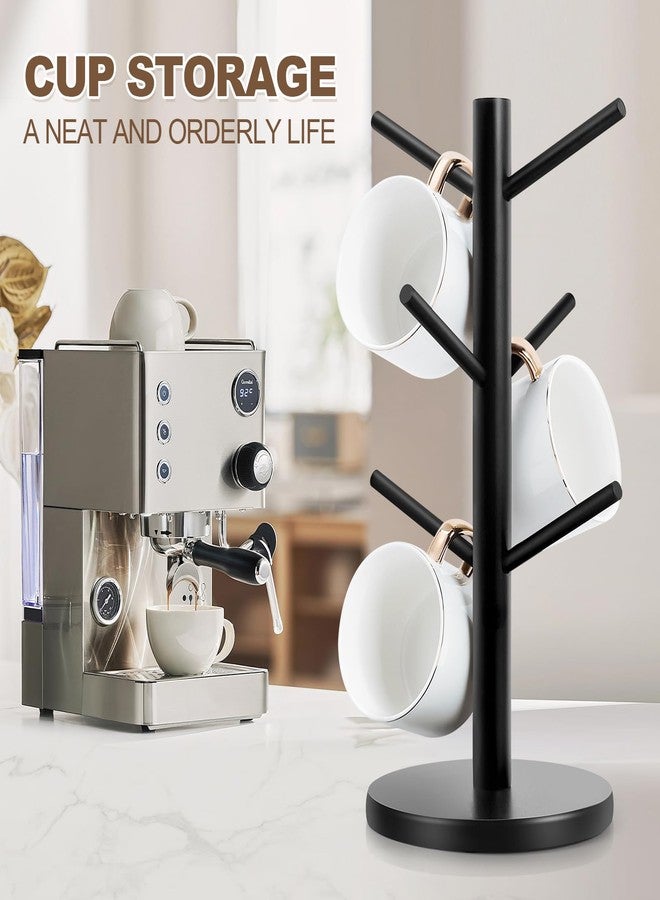 Fertoriy Mug Tree, Thicker Base Coffee Cup Holder for Countertop, Sturdy Wood Coffee Tree Mug Holder Stand with 6 Hooks, Non-Slip Mug Rack for Home Storage and Organizer, Coffee Mug Hanger - Image 2