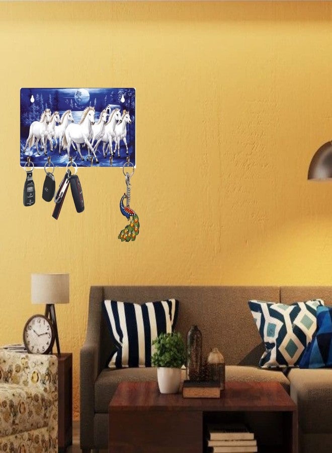 ART PLUS STORE حامل مفاتيح خشبي مزخرف على شكل سبعة خيول من متجر آرت بلس - متعدد الألوان - Image 2