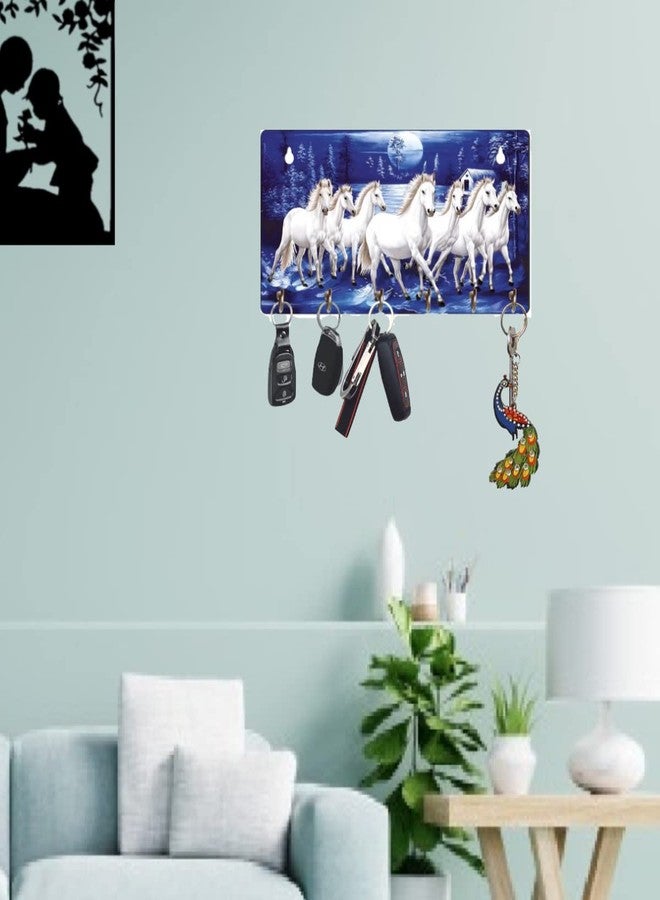 ART PLUS STORE حامل مفاتيح خشبي مزخرف على شكل سبعة خيول من متجر آرت بلس - متعدد الألوان - Image 4