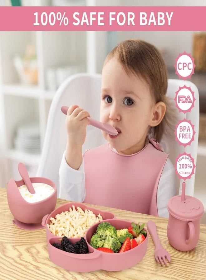 Joyelink Silicone Baby Feeding Set, 8 Pcs Baby Led Weaning Supplies with Rabbit Suction Plates, Toddler Bowls Forks and Spoons Bib Cup - Image 4