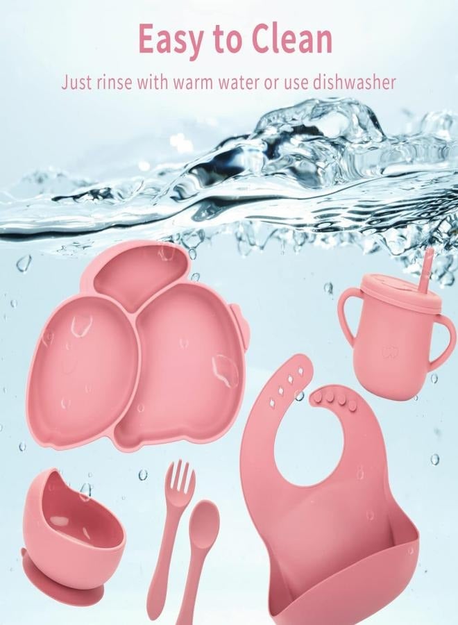 Joyelink Silicone Baby Feeding Set, 8 Pcs Baby Led Weaning Supplies with Rabbit Suction Plates, Toddler Bowls Forks and Spoons Bib Cup - Image 5