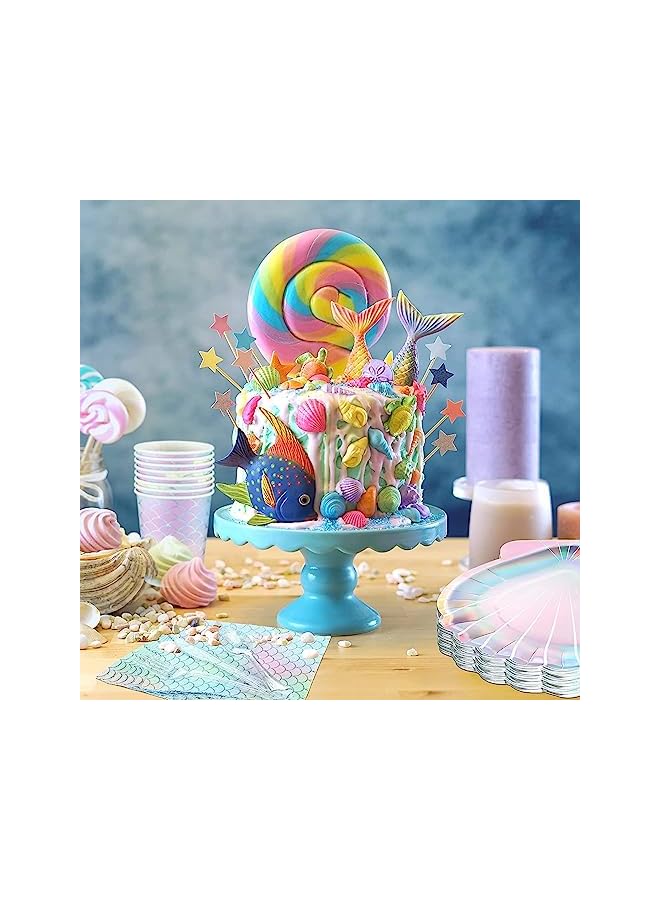 Goodern 144 PCS Mermaid Party Supplies Set,Kids Birthday Party Tableware Mermaids Party Decor with Plate Napkin/Cup/Plate/Fork Etc,Birthday/Wedding Party Set Ocean-Themed Disposable Dinnerware Set - Image 4