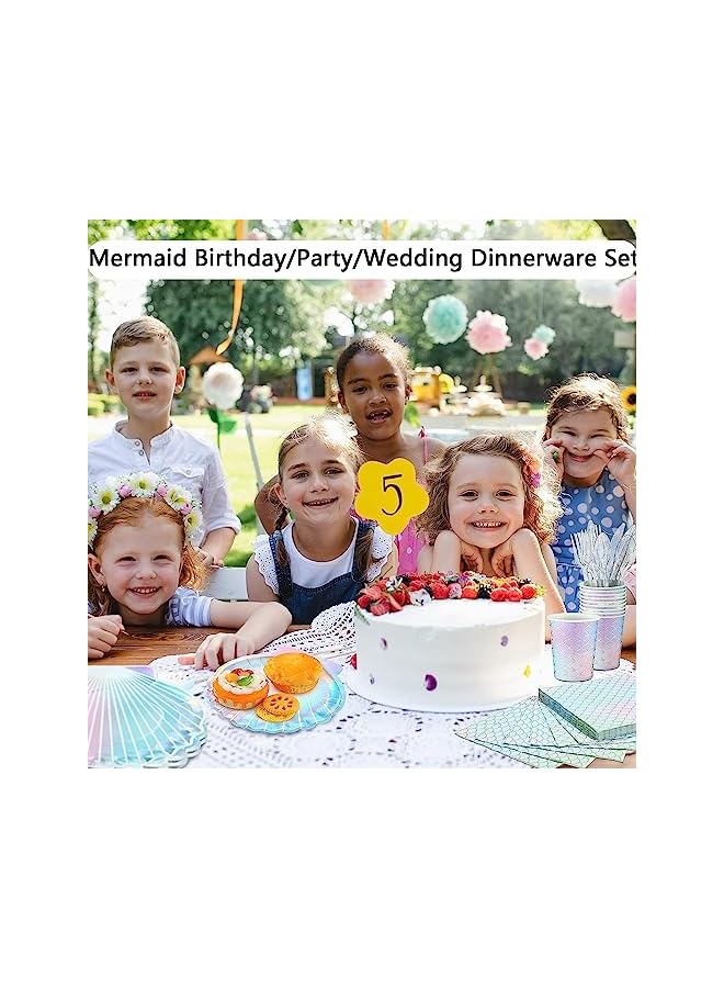 Goodern 144 PCS Mermaid Party Supplies Set,Kids Birthday Party Tableware Mermaids Party Decor with Plate Napkin/Cup/Plate/Fork Etc,Birthday/Wedding Party Set Ocean-Themed Disposable Dinnerware Set - Image 3