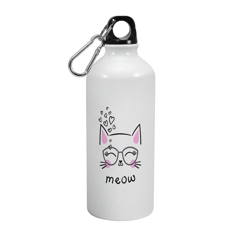 Happu Happu Printed Aluminium Sipper Water Bottle with Quotes Cat Meow Gift for Girls Boys Friends Collegues Relatives Employees Cute Stylish Sports Bottle 600 ML HP0872  - Image 1