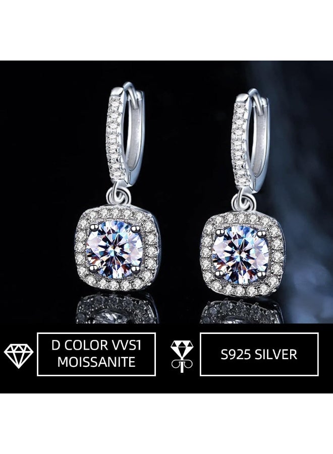 أقراط نسائية من الموسانيت المُدلاة. مرصعة بأحجار موسانيت مزروعة في المختبر بوزن قيراط واحد. مصنوعة من الفضة الإسترلينية عيار 925، مطلية بذهب أبيض عيار 18 قيراطًا. أقراط فضية مرصعة. هدية مجوهرات. - Image 4