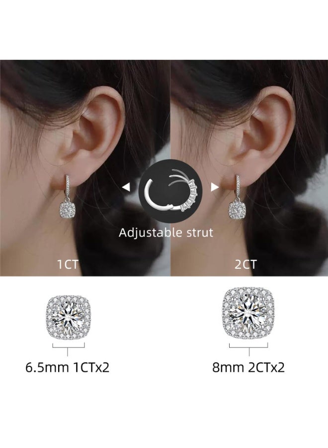 أقراط نسائية من الموسانيت المُدلاة. مرصعة بأحجار موسانيت مزروعة في المختبر بوزن قيراط واحد. مصنوعة من الفضة الإسترلينية عيار 925، مطلية بذهب أبيض عيار 18 قيراطًا. أقراط فضية مرصعة. هدية مجوهرات. - Image 3