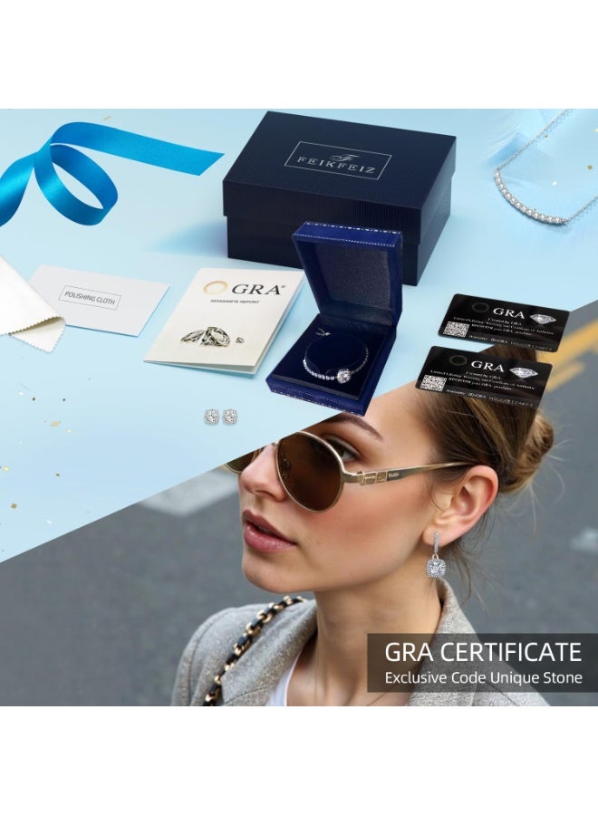 أقراط نسائية من الموسانيت المُدلاة. مرصعة بأحجار موسانيت مزروعة في المختبر بوزن قيراط واحد. مصنوعة من الفضة الإسترلينية عيار 925، مطلية بذهب أبيض عيار 18 قيراطًا. أقراط فضية مرصعة. هدية مجوهرات. - Image 5