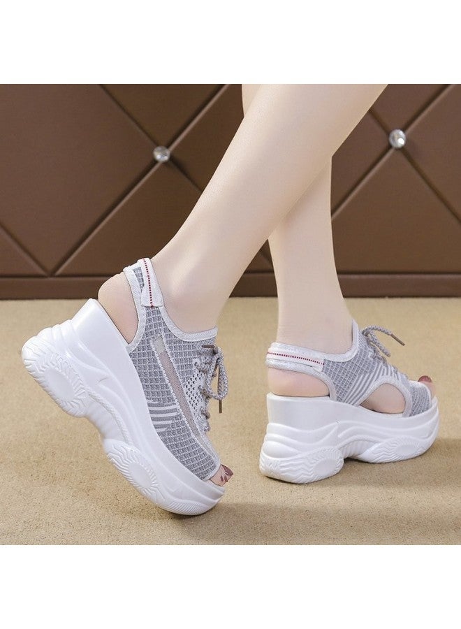 Song Feng Ya Summer New Knitted Fish-toe Shoes Fairy Style Platform Bottom High Heeled Flying Wedge Thick-soled Sports Sandals For Women - Image 1