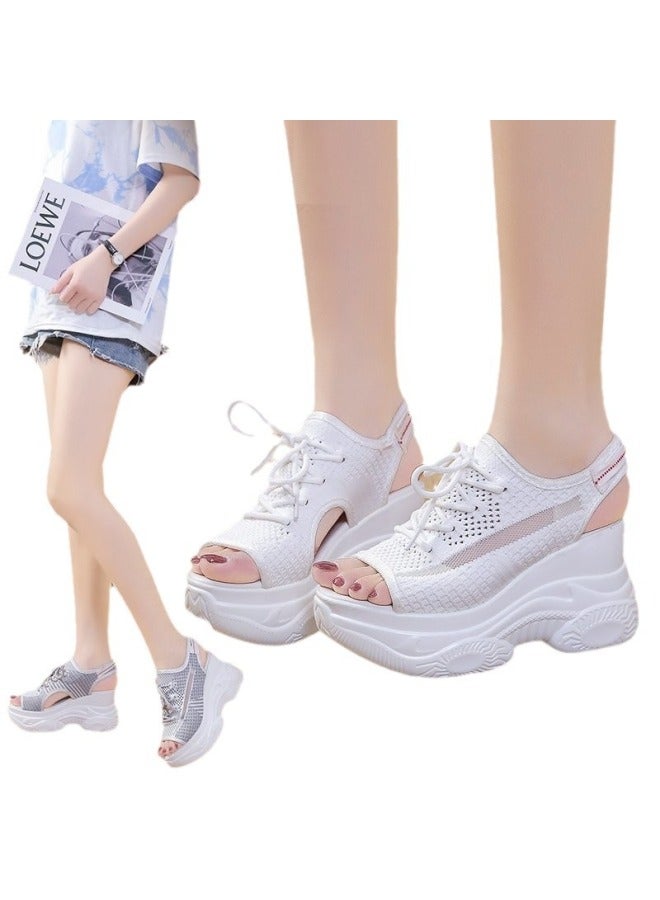 Song Feng Ya Summer New Knitted Fish-toe Shoes Fairy Style Platform Bottom High Heeled Flying Wedge Thick-soled Sports Sandals For Women - Image 2