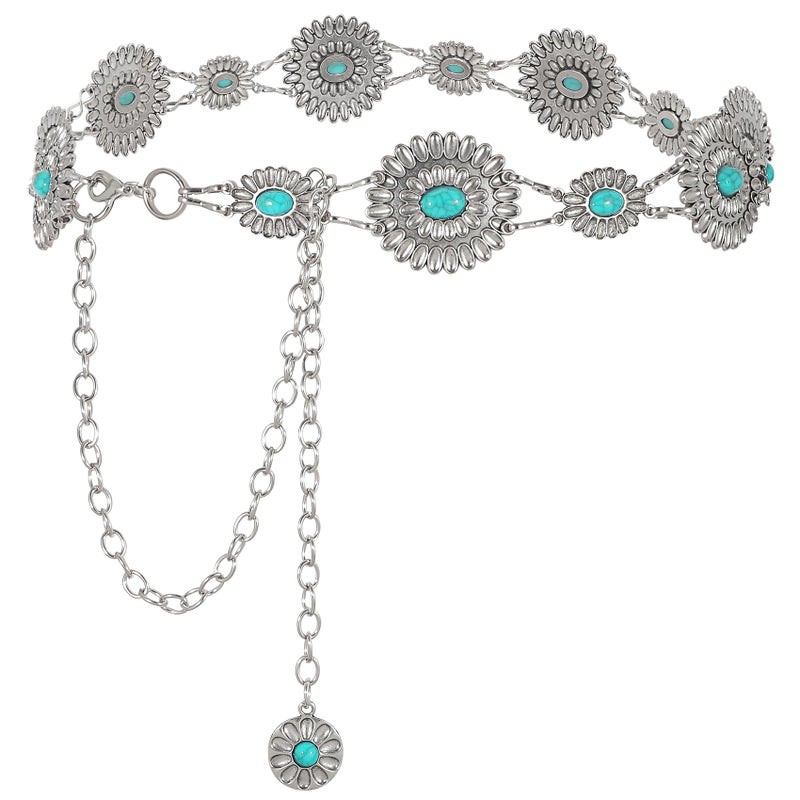 WHIPPY Women Concho Chain Belt Metal Link Western Cowgirl Turquoise Chain Belt for Dress - Image 1