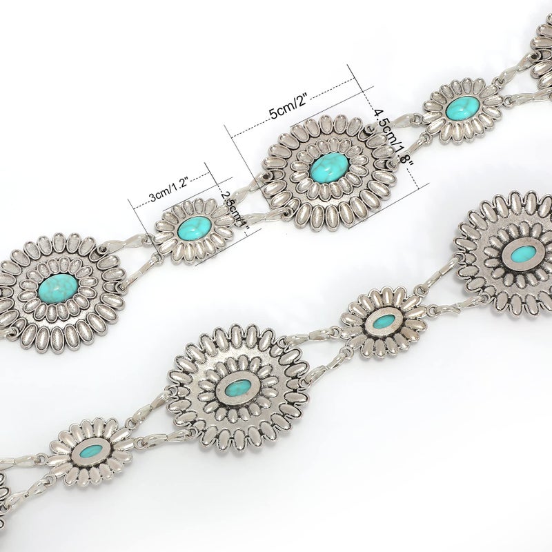 WHIPPY Women Concho Chain Belt Metal Link Western Cowgirl Turquoise Chain Belt for Dress - Image 4