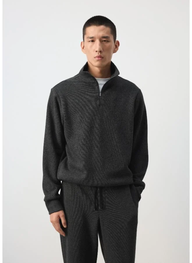 Brushed Sweatshirt With Zip Neck