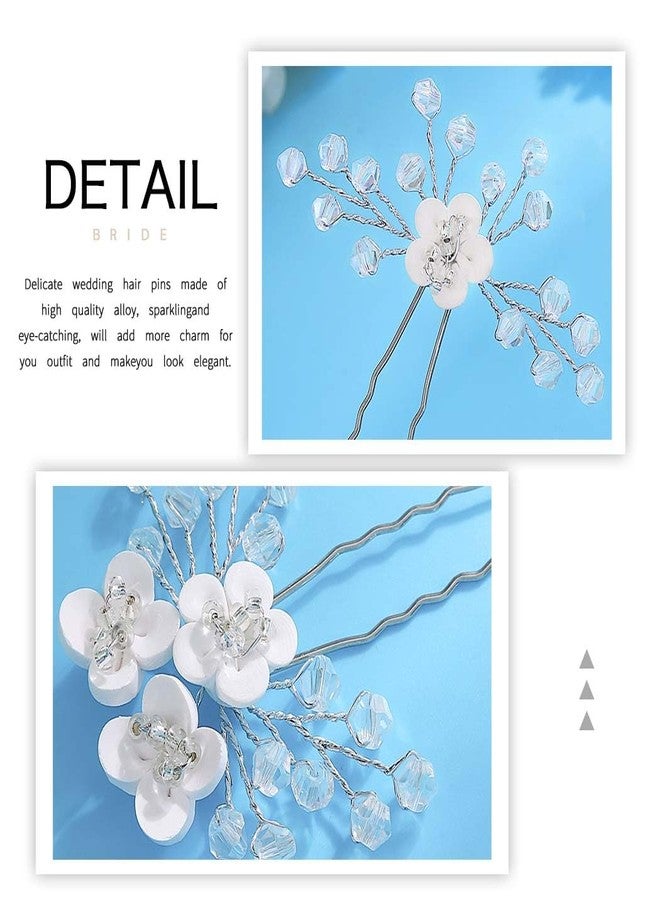GENBREE 5Pcs Wedding Flower Hair Pins Silver Bridal Hair Piece Crystal Bride Hair Accessories for Women(Pack of 5) - Image 4