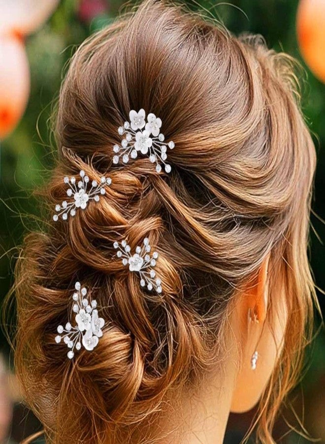 GENBREE 5Pcs Wedding Flower Hair Pins Silver Bridal Hair Piece Crystal Bride Hair Accessories for Women(Pack of 5) - Image 3