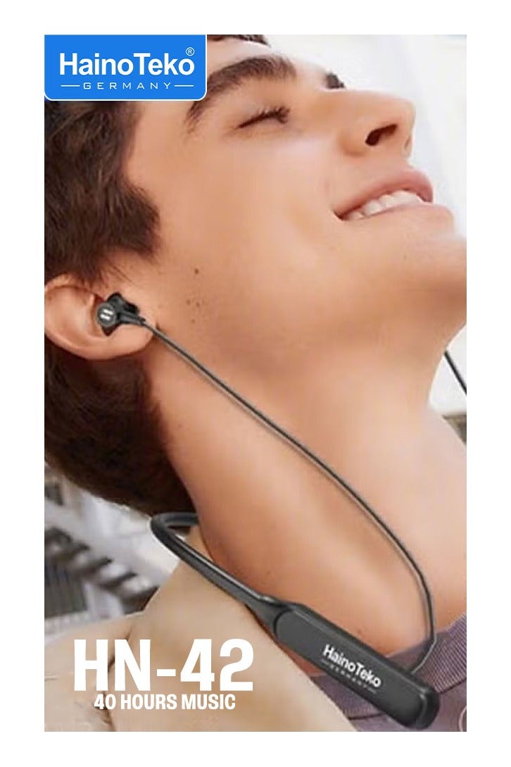 Haino Teko Germany HN-42 Wireless Bluetooth Neckband Headset with Mic, Lightweight Design, Comfortable Fit, Long Battery Life, HD Sound Quality, Magnetic Earbuds, Noise Reduction, Ideal for Calls, Music & Workouts – Black - Image 3