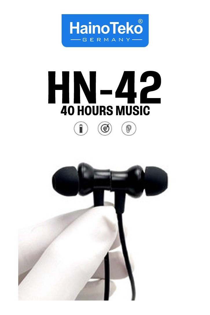 Haino Teko Germany HN-42 Wireless Bluetooth Neckband Headset with Mic, Lightweight Design, Comfortable Fit, Long Battery Life, HD Sound Quality, Magnetic Earbuds, Noise Reduction, Ideal for Calls, Music & Workouts – Black - Image 5