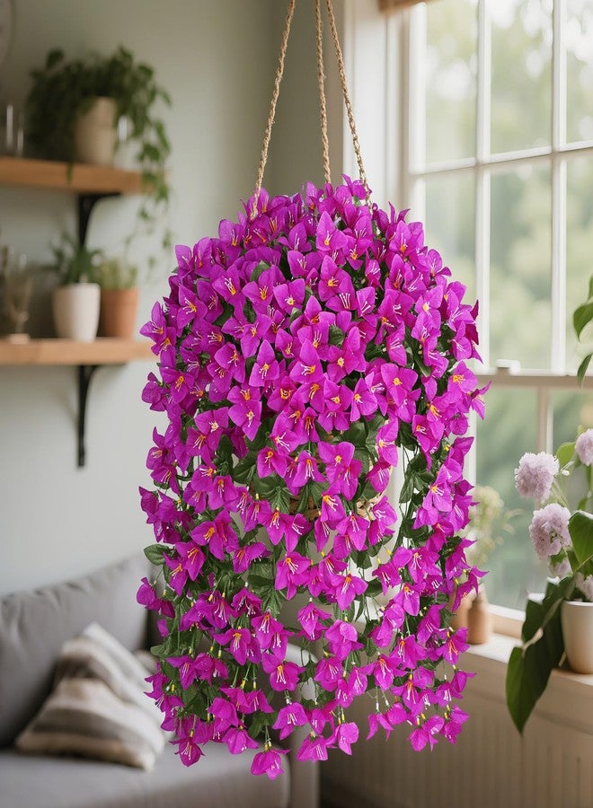 Besteek Artificial Bougainvillea Flowers Plants for Outdoors Decoration, 2 Pcs Faux Silk Hanging Flowers Long Trailing Fake Vines for Front Door Porch Planter Balcony Patio Summer Spring Home Decor, Fuchsia - Image 4