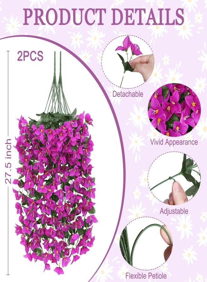 Besteek Artificial Bougainvillea Flowers Plants for Outdoors Decoration, 2 Pcs Faux Silk Hanging Flowers Long Trailing Fake Vines for Front Door Porch Planter Balcony Patio Summer Spring Home Decor, Fuchsia - Image 2