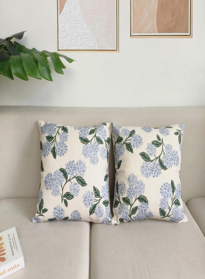 Btyrle Blue Hydrangea Flower Throw Pillow Covers 18x18 Inch Set of 2 Decorative Farmhouse Cotton Linen Floral Pillowcases Square Blue Floral Cushion Covers for Couch Sofa, Cream White - Image 5