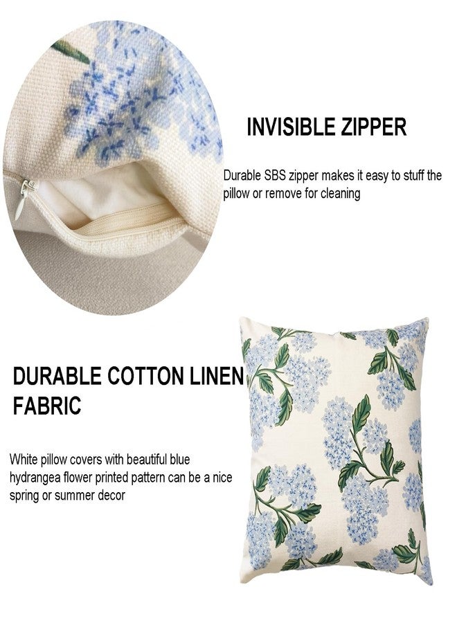 Btyrle Blue Hydrangea Flower Throw Pillow Covers 18x18 Inch Set of 2 Decorative Farmhouse Cotton Linen Floral Pillowcases Square Blue Floral Cushion Covers for Couch Sofa, Cream White - Image 4