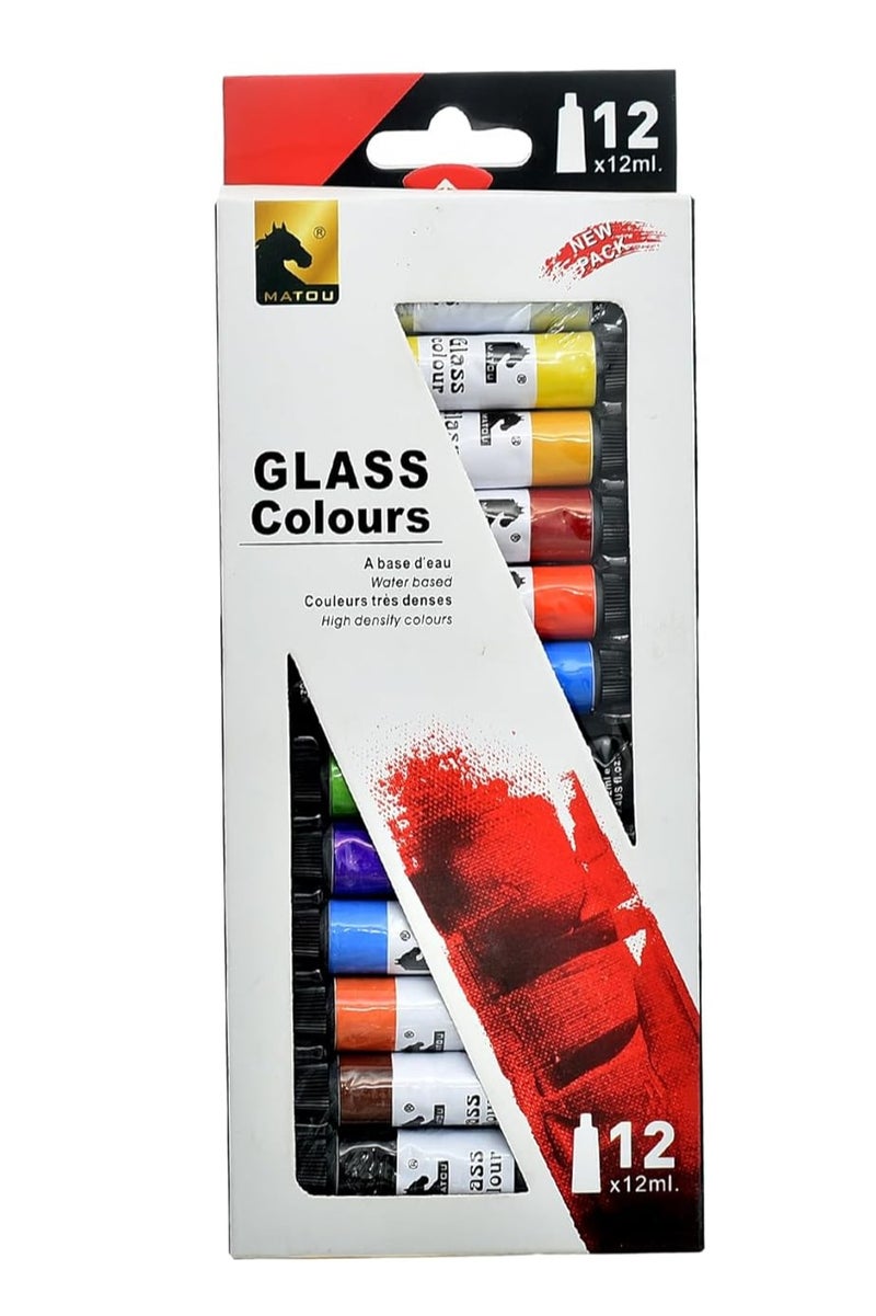 Matou Y-1363 High Quality Glass Colours 12 Tubes 12ml For Artist, Beginners and professionals - Multi Color - Image 1