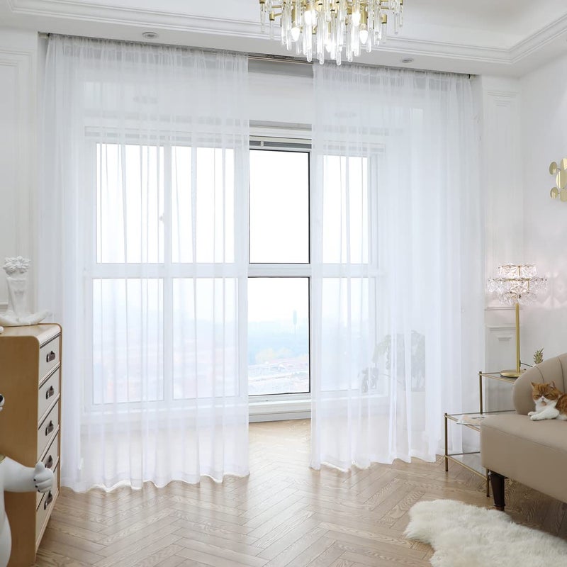 PHILEASY Window White Sheer Curtains 108 Inches Long 2 Panels Sheer Curtain Basic Rod Pocket for Bedroom Children Living Room 52 W x 108 L  2 pcs White