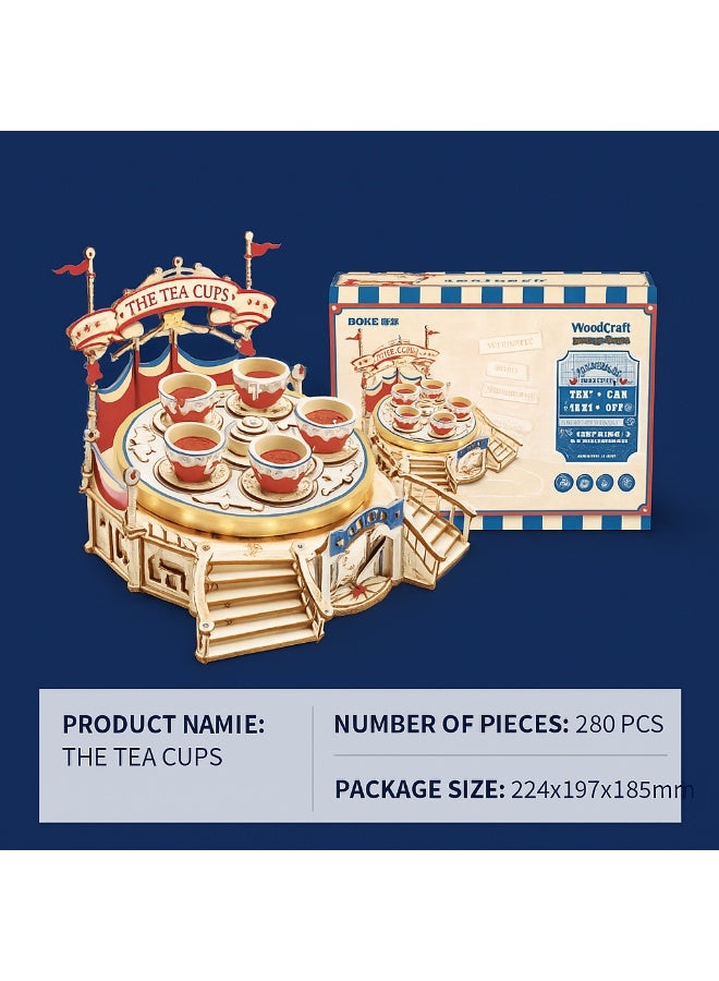 Wooden 3D Puzzle Music Box – The Tea Cups Ride Model, 280PCS DIY Assembly Building Kit for Adults and Teens - Image 2
