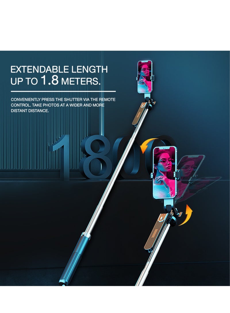 Anti-Shake Selfie Stick Tripod, Stainless Steel Pole Retractable, for i Phone/Android, P180 - Image 4