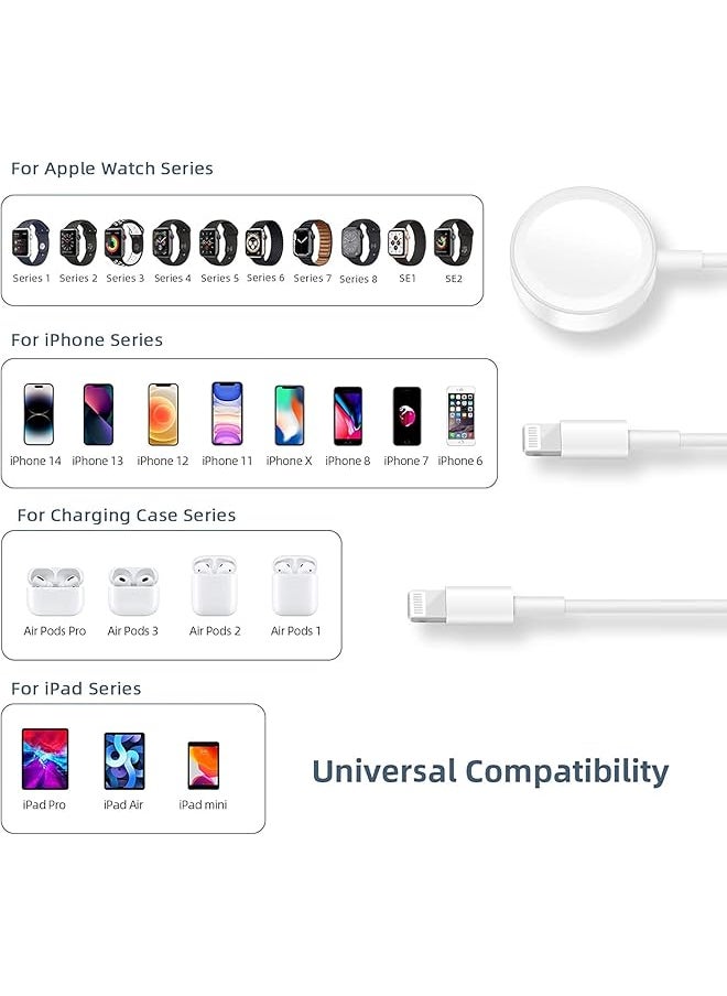 erorex - 4 In 2 Multi Charging Cable For Watch Charger Usb A Usb C Input Travel Charger With Lightning Type C Micro Magnetic Compatible With Iphone 15 14 13 Iwatch 1 9 Galaxy S23 S22 1.2M 3 In1White - Image 1