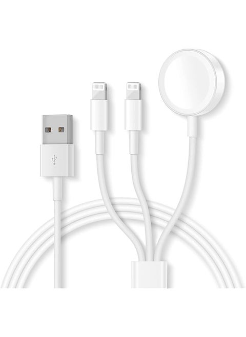 4 In 2 Multi Charging Cable For Watch Charger Usb A Usb C Input Travel Charger With Lightning Type C Micro Magnetic Compatible With Iphone 15 14 13 Iwatch 1 9 Galaxy S23 S22 1.2M 3 In1White