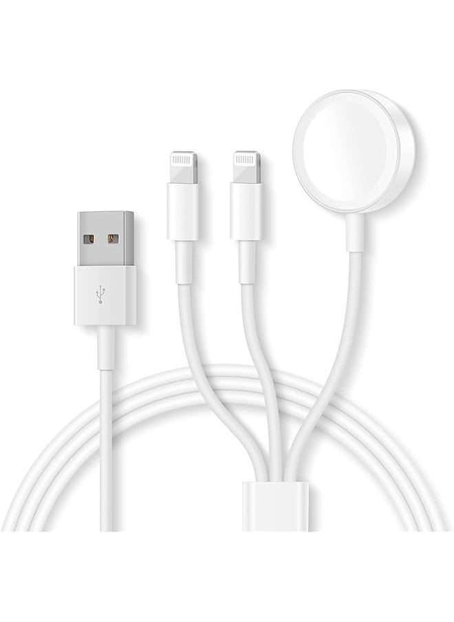 erorex - 4 In 2 Multi Charging Cable For Watch Charger Usb A Usb C Input Travel Charger With Lightning Type C Micro Magnetic Compatible With Iphone 15 14 13 Iwatch 1 9 Galaxy S23 S22 1.2M 3 In1White - Image 1