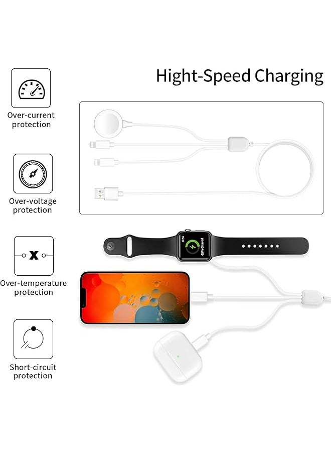 erorex - 4 In 2 Multi Charging Cable For Watch Charger Usb A Usb C Input Travel Charger With Lightning Type C Micro Magnetic Compatible With Iphone 15 14 13 Iwatch 1 9 Galaxy S23 S22 1.2M 3 In1White - Image 1