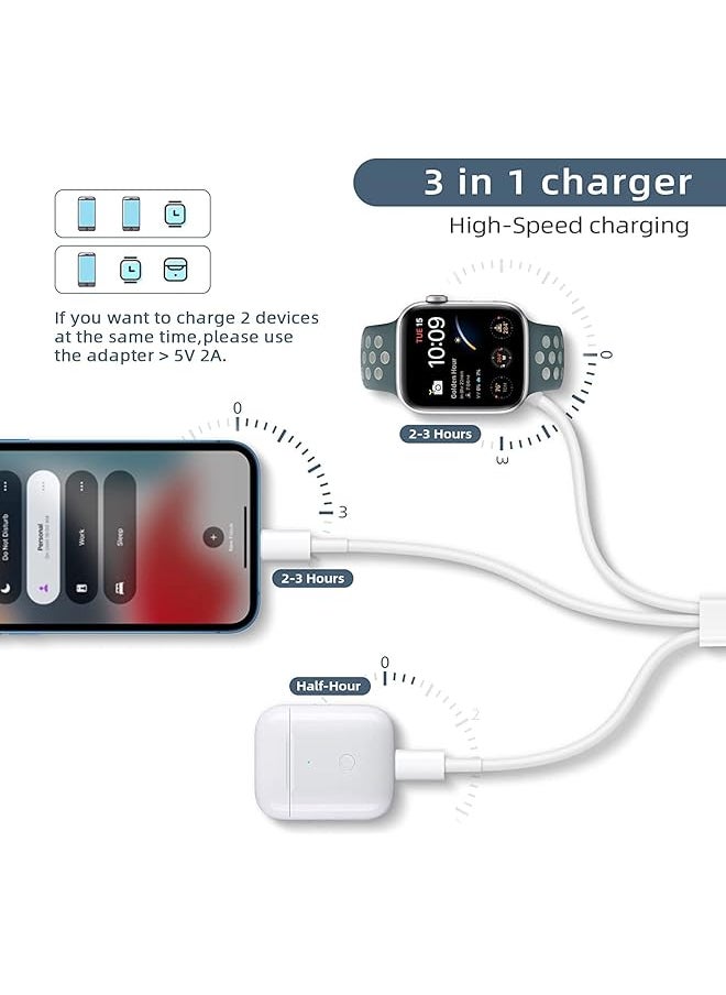 erorex - 4 In 2 Multi Charging Cable For Watch Charger Usb A Usb C Input Travel Charger With Lightning Type C Micro Magnetic Compatible With Iphone 15 14 13 Iwatch 1 9 Galaxy S23 S22 1.2M 3 In1White - Image 1