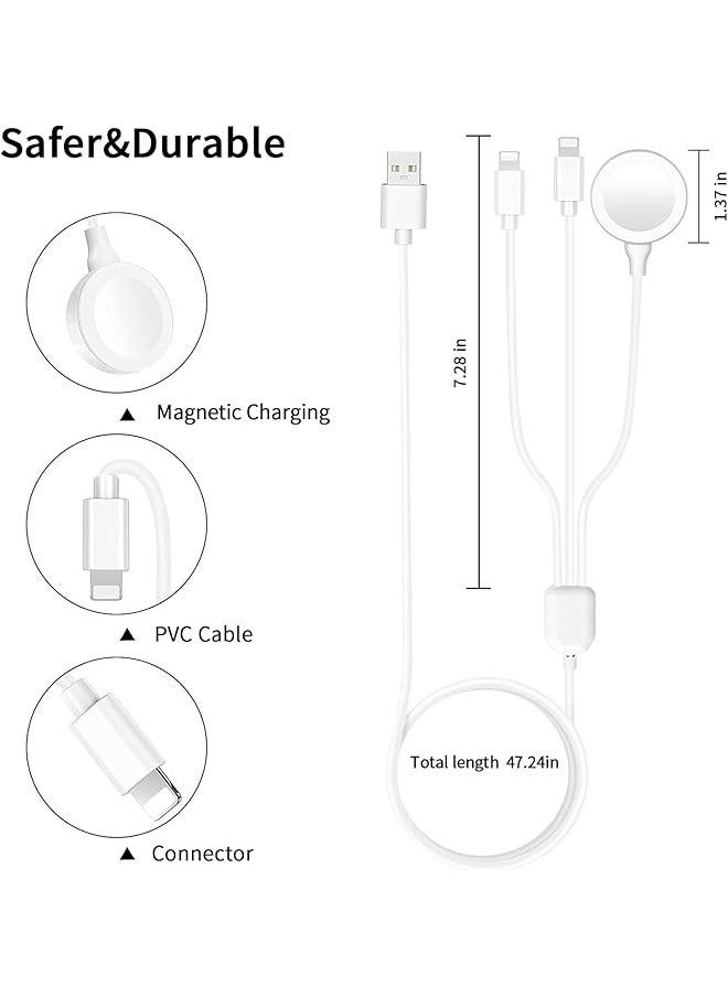 erorex - 4 In 2 Multi Charging Cable For Watch Charger Usb A Usb C Input Travel Charger With Lightning Type C Micro Magnetic Compatible With Iphone 15 14 13 Iwatch 1 9 Galaxy S23 S22 1.2M 3 In1White - Image 1